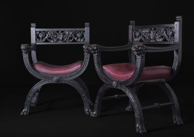 Carved Victorian Leather Armchairs - "Lions"