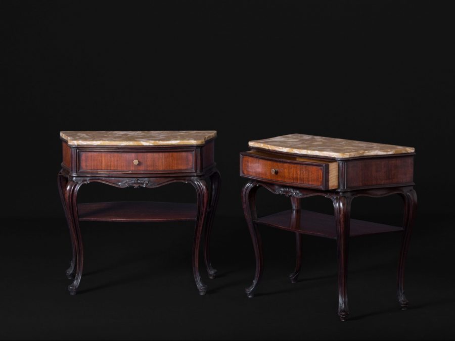 Italian Carved Mahogany Side Tables With Onyx Top